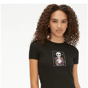 FREE STATE Floral Skeleton Graphic Black short sleeve Tee Size Medium​​​​​